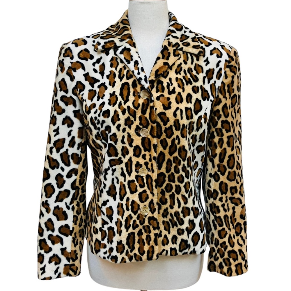 VINTAGE Clichy Petite Leopard Animal Print Button Front Blazer Jacket Women’s 10